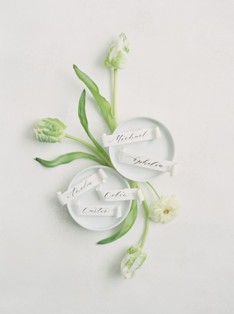 custom calligraphy name scrolls flat lay details